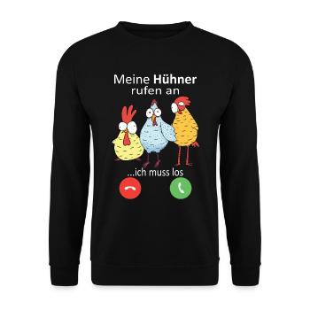 Hühner rufen an Landwirt Huhn Bauer - Unisex Pullover - Schwarz - Vorne - Alina (178cm) & Michal (187cm)