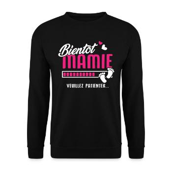 bientôt Mamie veuillez patienter - Sweat-shirt Unisexe - noir - Devant - Alina (178cm) & Michal (187cm)