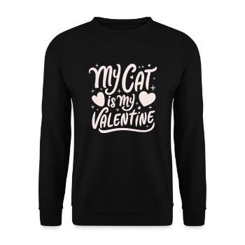 Meine Katze ist mein Valentinstag - Unisex Pullover - Schwarz - Vorne - Alina (178cm) & Michal (187cm)