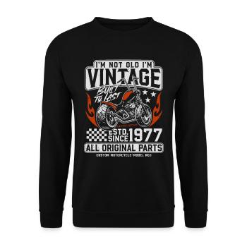 1977 Jahrgang Vintage Geburtstag Geschenk Motorrad - Unisex Pullover - Schwarz - Vorne - Alina (178cm) & Michal (187cm)