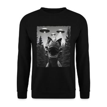 Funny T-Rex dinosaure UFO encounter selfie - Unisex Sweatshirt - black - Front - Alina (178cm) & Michal (187cm)