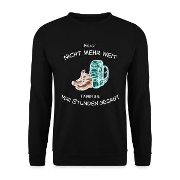 Lustiges Design wandern Berge für Wanderer - Unisex Pullover - Schwarz - Vorne - Alina (178cm) & Michal (187cm)