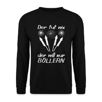 Der tut nix der will nur Böllern Feuerwerk - Unisex Pullover - Schwarz - Vorne - Alina (178cm) & Michal (187cm)