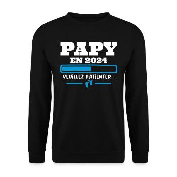 Futur Papy 2024 Grand-père Bébé Grossesse Cadeau - Sweat-shirt Unisexe - noir - Devant - Alina (178cm) & Michal (187cm)