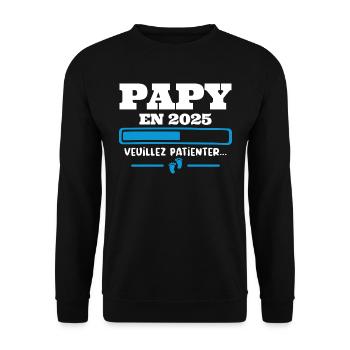 Futur Papy 2025 Grand-père Bébé Grossesse Cadeau - Sweat-shirt Unisexe - noir - Devant - Alina (178cm) & Michal (187cm)