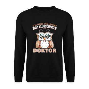 Doktor Abschluss Geschenk für PhD Abschlussfeier - Unisex Pullover - Schwarz - Vorne - Alina (178cm) & Michal (187cm)