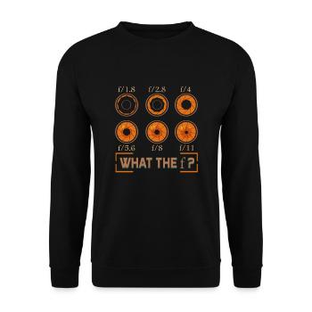 Fotografie Geschenk für Fotograf Blende Kamera - Unisex Pullover - Schwarz - Vorne - Alina (178cm) & Michal (187cm)