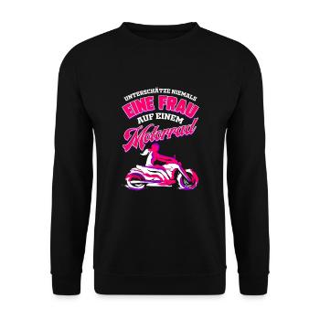 Motorradfahrerin Geschenk Bikerin Frau Auf - Unisex Pullover - Schwarz - Vorne - Alina (178cm) & Michal (187cm)