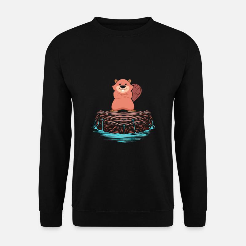 Cooler Biber auf Biberdamm aus Holz Geschenk - Unisex Pullover - Schwarz