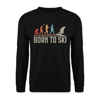 Born To Ski Evolution of Man Geschenk für Skifahrer - Unisex Pullover - Schwarz - Vorne - Alina (178cm) & Michal (187cm)