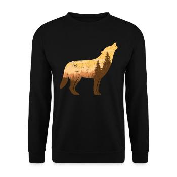 Loup hurlant à la pleine lune | Cadeau silhouette - Sweat-shirt Unisexe - noir - Devant - Alina (178cm) & Michal (187cm)