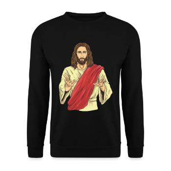 Jesus Christus | Religion Kirche Glaube Gott Kreuz - Unisex Pullover - Schwarz - Vorne - Alina (178cm) & Michal (187cm)
