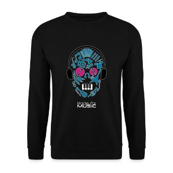 Gemacht für musik | Kopf aus Instrumenten hergestellt - Unisex Pullover - Schwarz - Vorne - Alina (178cm) & Michal (187cm)