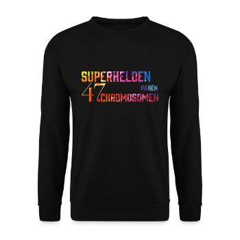 Les super-héros ont 47 chromosomes - Syndrome de Down - Sweat-shirt Unisexe - noir - Devant - Alina (178cm) & Michal (187cm)