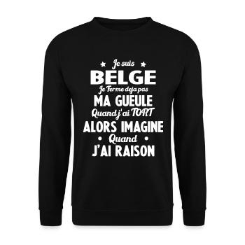 Je suis Belge - Je ferme pas ma gueule - Sweat-shirt Unisexe - noir - Devant - Alina (178cm) & Michal (187cm)