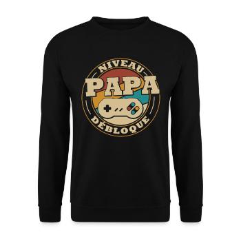 Level dad unlock - Unisex Sweatshirt - black - Front - Alina (178cm) & Michal (187cm)