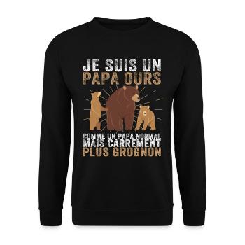 Je Suis Un Papa Ours Grognon Fête Des Pères - Sweat-shirt Unisexe - noir - Devant - Alina (178cm) & Michal (187cm)