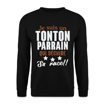 Je suis un tonton parrain qui déchire cadeau - Sweat-shirt Unisexe - noir - Devant - Alina (178cm) & Michal (187cm)