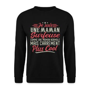 Ich bin eine Surfer-Mama, ausgesprochen cool - Unisex Pullover - Schwarz - Vorne - Alina (178cm) & Michal (187cm)