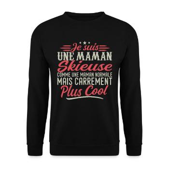 Ich bin eine Skifahrer-Mama, ausgesprochen cool - Unisex Pullover - Schwarz - Vorne - Alina (178cm) & Michal (187cm)