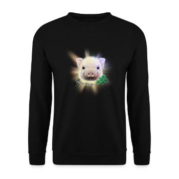 Glücksschwein - Schwein Good luck - Unisex Pullover - Schwarz - Vorne - Alina (178cm) & Michal (187cm)
