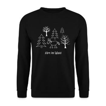 färt im Wald, Pferd mit Rädern im Wald, Bäume Baum - Unisex Pullover - Schwarz - Vorne - Alina (178cm) & Michal (187cm)