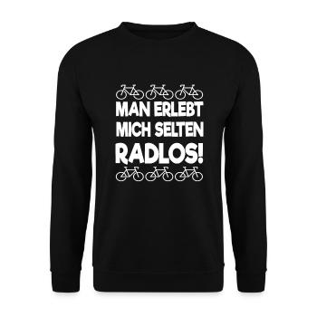 Man erlebt mich selten Radlos | Rad - Unisex Pullover - Schwarz - Vorne - Alina (178cm) & Michal (187cm)