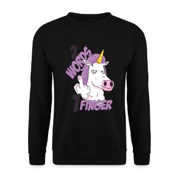 2 Wörter 1 Finger Pferd - Einhorn Fuck You - Unisex Pullover - Schwarz - Vorne - Alina (178cm) & Michal (187cm)