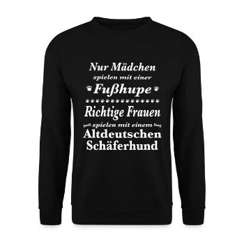 Altdeutscher Schäferhund Tshirt Schäferhund Shirt - Unisex Pullover - Schwarz - Vorne - Alina (178cm) & Michal (187cm)