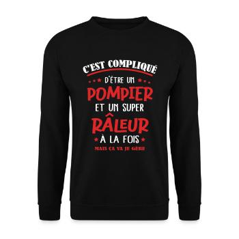 Pompier râleur cadeau drôle fête des pères - Sweat-shirt Unisexe - noir - Devant - Alina (178cm) & Michal (187cm)