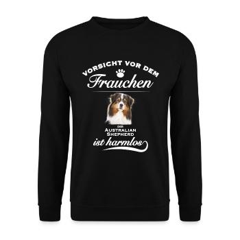 Aussie - Aussie Hund - Australian Shepherd - Unisex Pullover - Schwarz - Vorne - Alina (178cm) & Michal (187cm)