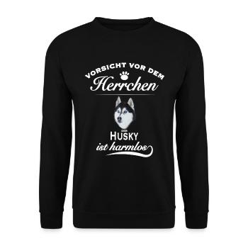 Husky - Vorsicht vor dem Herrchen. Harmlos - Unisex Pullover - Schwarz - Vorne - Alina (178cm) & Michal (187cm)