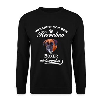 Boxer - Vorsicht vor dem Herrchen - Hund harmlos - Unisex Pullover - Schwarz - Vorne - Alina (178cm) & Michal (187cm)