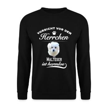 Vorsicht vor dem Herrchen - Malteser ist harmlos - Unisex Pullover - Schwarz - Vorne - Alina (178cm) & Michal (187cm)