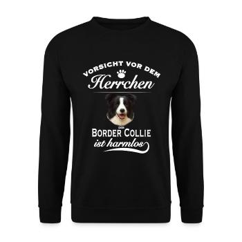 Border Collie -Vorsicht vor dem Herrchen - Unisex Pullover - Schwarz - Vorne - Alina (178cm) & Michal (187cm)