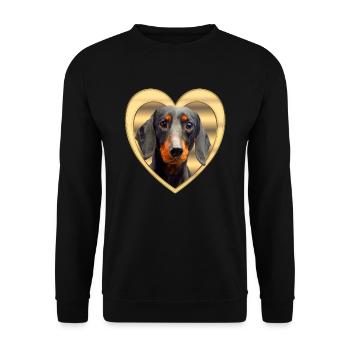 Dackel - Dackel Hund - Herz Design - Unisex Pullover - Schwarz - Vorne - Alina (178cm) & Michal (187cm)