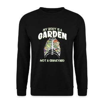 Mein Körper Ist Ein Garten, Kein Friedhof Vegan - Unisex Pullover - Schwarz - Vorne - Alina (178cm) & Michal (187cm)