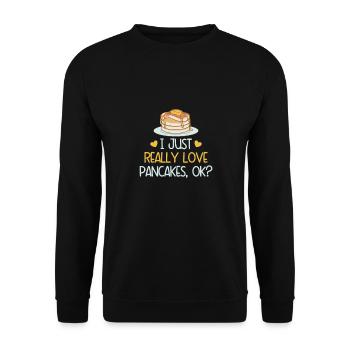 Pfannkuchen Liebhaber Geschenk Pfannkuchen Spruch - Unisex Pullover - Schwarz - Vorne - Alina (178cm) & Michal (187cm)