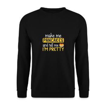 Pfannkuchen Liebhaber Geschenk Pfannkuchen Spruch - Unisex Pullover - Schwarz - Vorne - Alina (178cm) & Michal (187cm)
