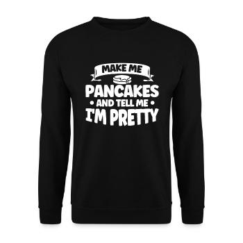 Pfannkuchen Liebhaber Geschenk Pfannkuchen Spruch - Unisex Pullover - Schwarz - Vorne - Alina (178cm) & Michal (187cm)