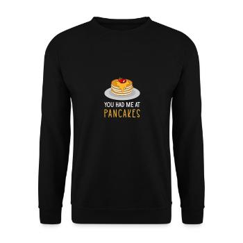 Pfannkuchen Liebhaber Geschenk Pfannkuchen Spruch - Unisex Pullover - Schwarz - Vorne - Alina (178cm) & Michal (187cm)