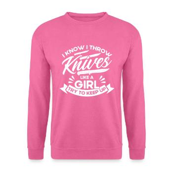 Messerwurfscheibe Geschenk Messerwerfer - Unisex Pullover - Pink - Vorne