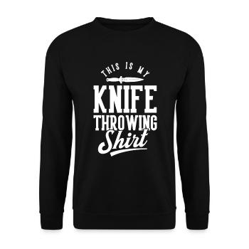 Messerwurfscheibe Geschenk Messerwerfer - Unisex Pullover - Schwarz - Vorne - Alina (178cm) & Michal (187cm)