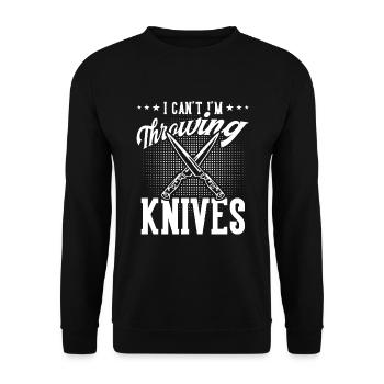 Messerwurfscheibe Geschenk Messerwerfer - Unisex Pullover - Schwarz - Vorne - Alina (178cm) & Michal (187cm)