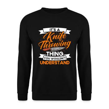 Messerwurfscheibe Geschenk Messerwerfer - Unisex Pullover - Schwarz - Vorne - Alina (178cm) & Michal (187cm)