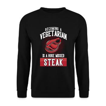 Fleischliebhaber Spruch Lustiges BBQ Fleisch Steak - Unisex Pullover - Schwarz - Vorne - Alina (178cm) & Michal (187cm)