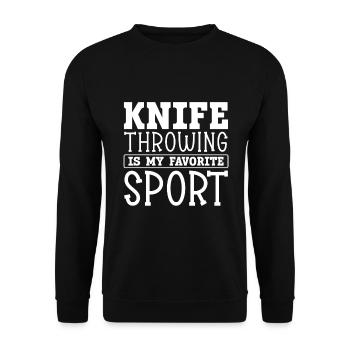 Messerwurfscheibe Geschenk Messerwerfer - Unisex Pullover - Schwarz - Vorne - Alina (178cm) & Michal (187cm)