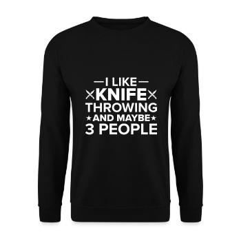 Messerwurfscheibe Geschenk Messerwerfer - Unisex Pullover - Schwarz - Vorne - Alina (178cm) & Michal (187cm)