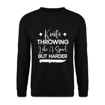 Messerwurfscheibe Geschenk Messerwerfer - Unisex Pullover - Schwarz - Vorne - Alina (178cm) & Michal (187cm)