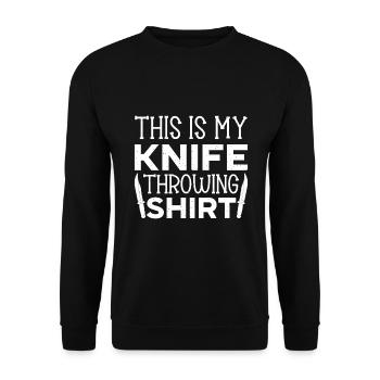 Messerwurfscheibe Geschenk Messerwerfer - Unisex Pullover - Schwarz - Vorne - Alina (178cm) & Michal (187cm)